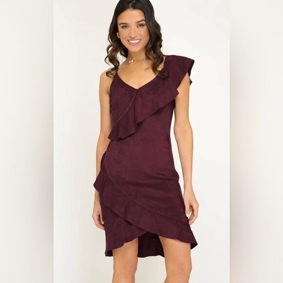 Women's Luxe Apothetique Dark Purple Ruffle Dress - Picture 13 of 13